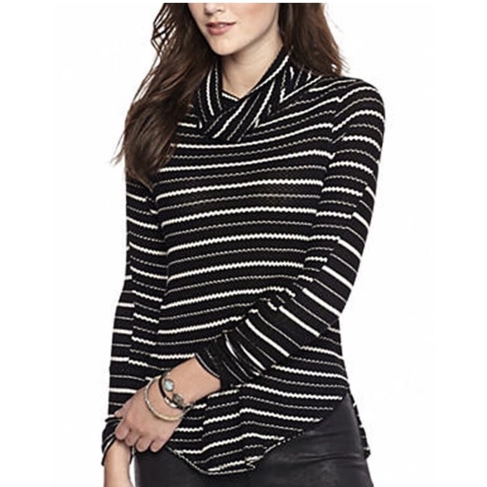 Free People We The Free Striped‎ Cowl Neck Thermal Top Black White Small P/S